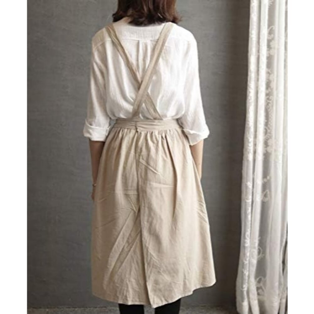Women Girls Vintage Apron Gardening Works Cross Back Pinafore Dress - Picture 4 of 9